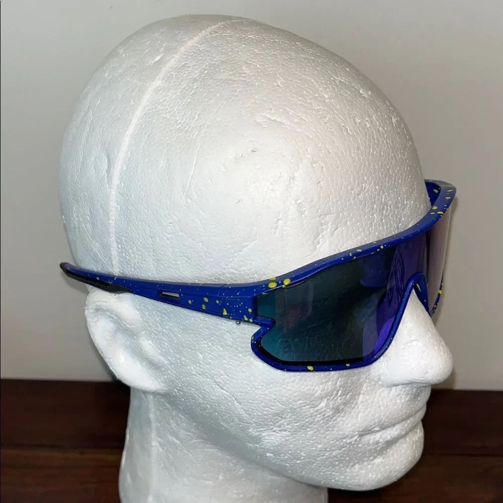 Pit Viper “Like”Sunglasses Scratched Blue Lens Yellow Splatter Frame worn used